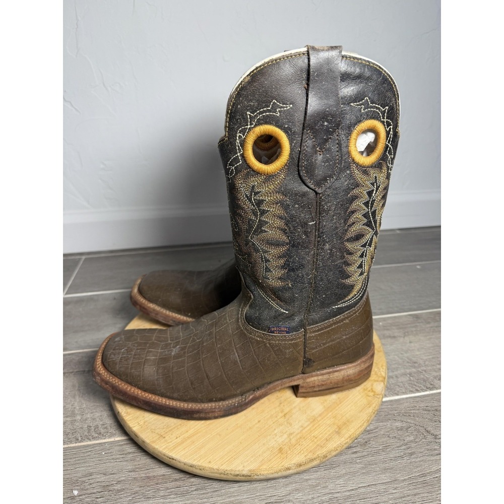 Reyme Cowboy Boots Mens Size 10 Brown Croc Print Leather Square Toe Western